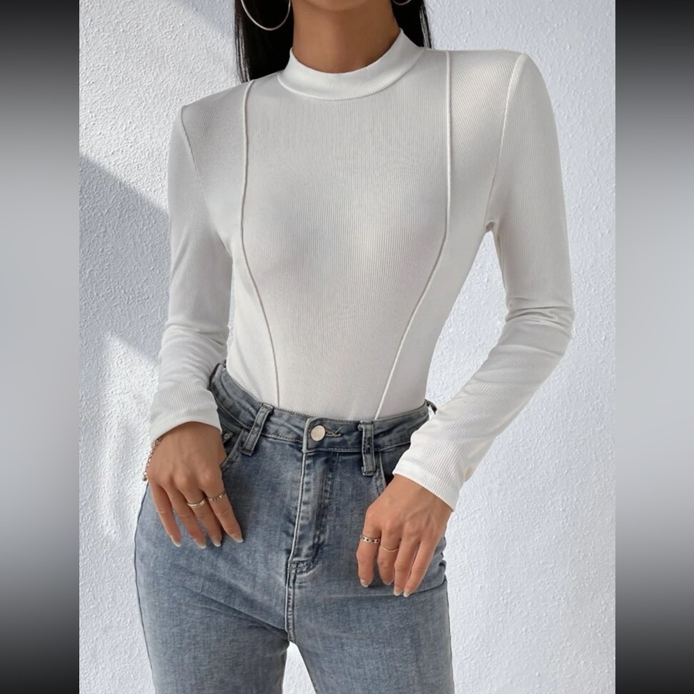 White mock neck body suit